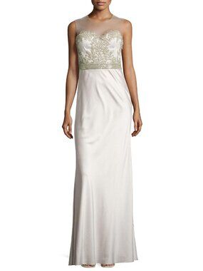 Catherine Deane Beaded Illusion Neck Gown Opal Gray Sz 6